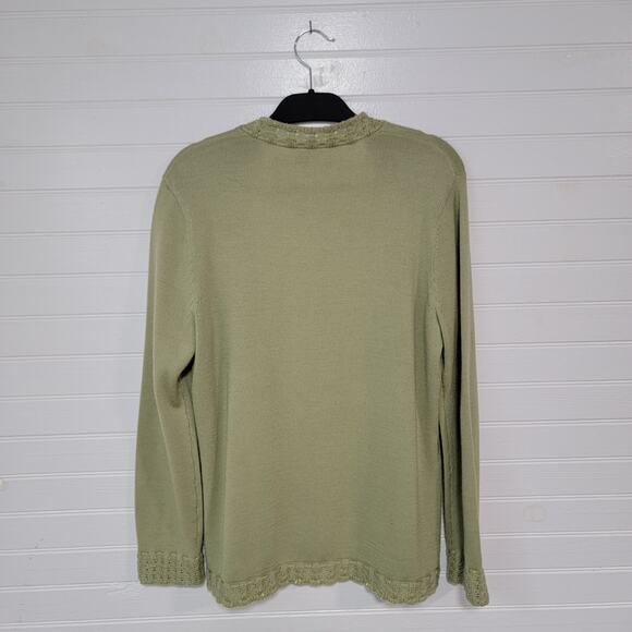 St John Wool Santana Knit Size 14 Green Brooch No Belt Cardigan Sweater Jacket - Picture 2 of 9